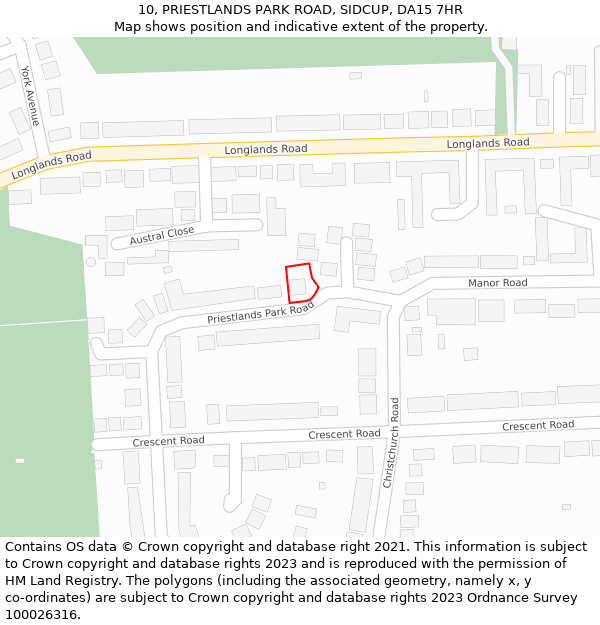 10, PRIESTLANDS PARK ROAD, SIDCUP, DA15 7HR: Location map and indicative extent of plot