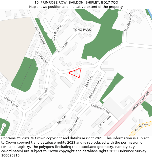 10, PRIMROSE ROW, BAILDON, SHIPLEY, BD17 7QQ: Location map and indicative extent of plot