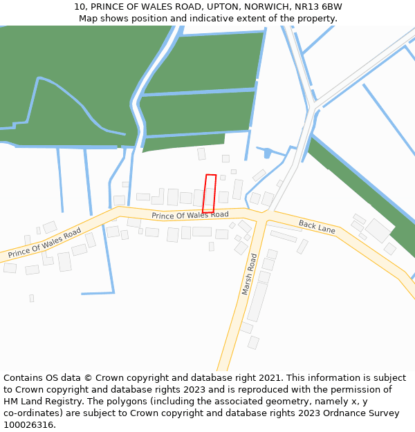 10, PRINCE OF WALES ROAD, UPTON, NORWICH, NR13 6BW: Location map and indicative extent of plot