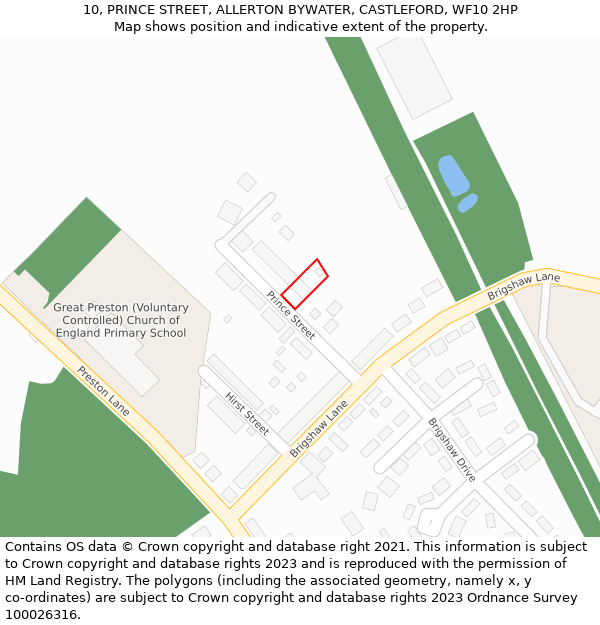 10, PRINCE STREET, ALLERTON BYWATER, CASTLEFORD, WF10 2HP: Location map and indicative extent of plot