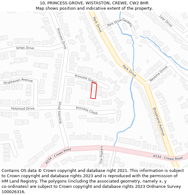 10, PRINCESS GROVE, WISTASTON, CREWE, CW2 8HR: Location map and indicative extent of plot