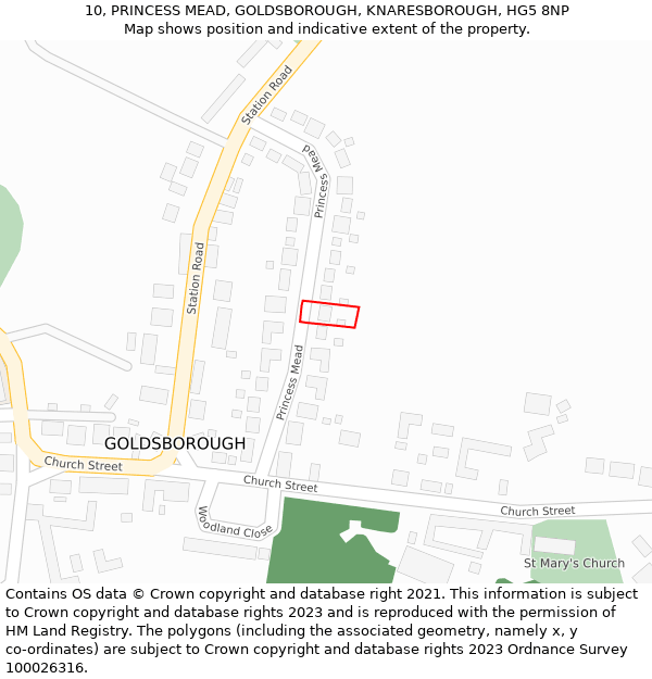 10, PRINCESS MEAD, GOLDSBOROUGH, KNARESBOROUGH, HG5 8NP: Location map and indicative extent of plot