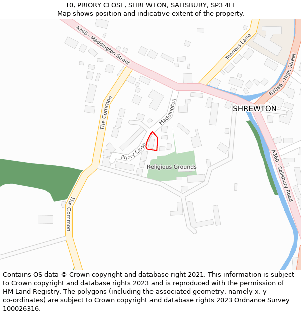 10, PRIORY CLOSE, SHREWTON, SALISBURY, SP3 4LE: Location map and indicative extent of plot