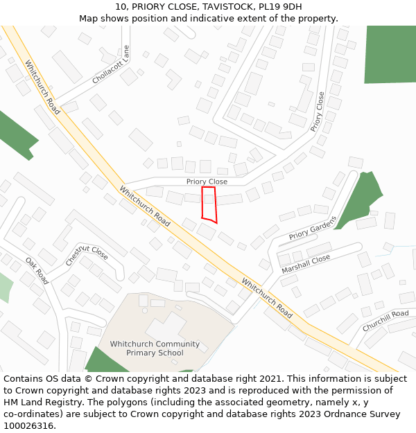 10, PRIORY CLOSE, TAVISTOCK, PL19 9DH: Location map and indicative extent of plot