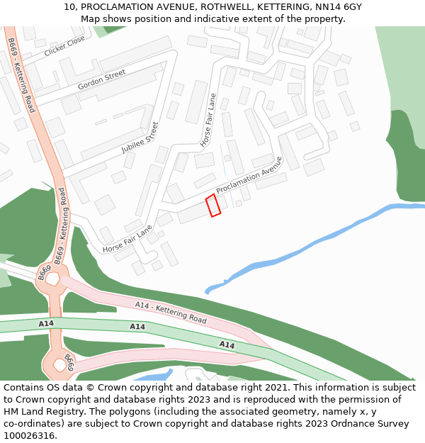 10, PROCLAMATION AVENUE, ROTHWELL, KETTERING, NN14 6GY: Location map and indicative extent of plot