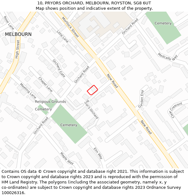 10, PRYORS ORCHARD, MELBOURN, ROYSTON, SG8 6UT: Location map and indicative extent of plot