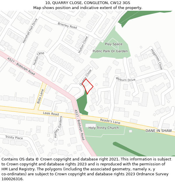 10, QUARRY CLOSE, CONGLETON, CW12 3GS: Location map and indicative extent of plot