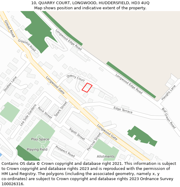 10, QUARRY COURT, LONGWOOD, HUDDERSFIELD, HD3 4UQ: Location map and indicative extent of plot
