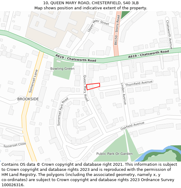 10, QUEEN MARY ROAD, CHESTERFIELD, S40 3LB: Location map and indicative extent of plot
