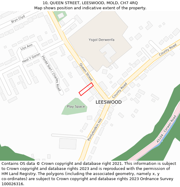 10, QUEEN STREET, LEESWOOD, MOLD, CH7 4RQ: Location map and indicative extent of plot