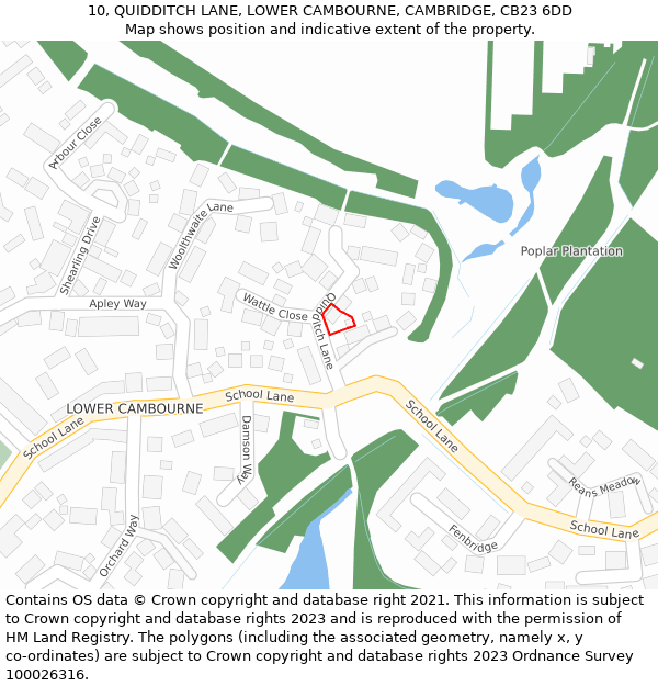 10, QUIDDITCH LANE, LOWER CAMBOURNE, CAMBRIDGE, CB23 6DD: Location map and indicative extent of plot