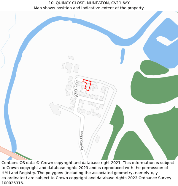 10, QUINCY CLOSE, NUNEATON, CV11 6AY: Location map and indicative extent of plot