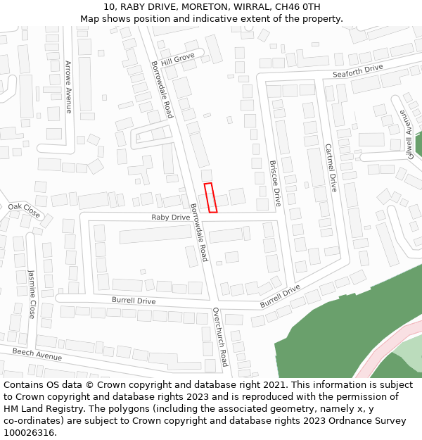 10, RABY DRIVE, MORETON, WIRRAL, CH46 0TH: Location map and indicative extent of plot