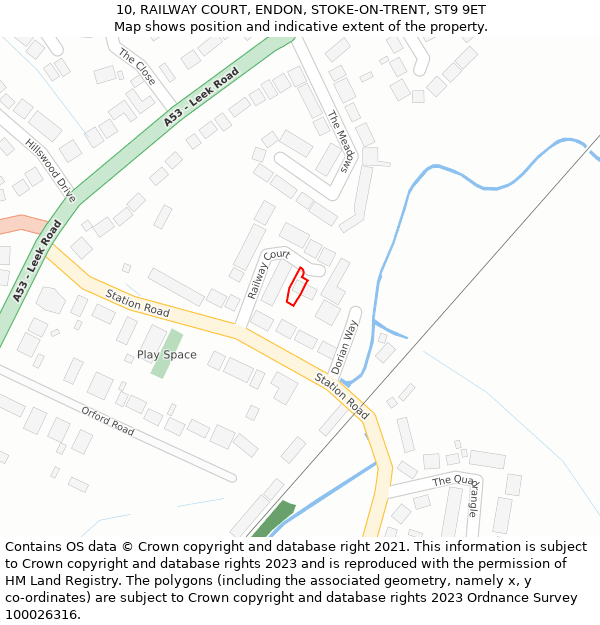 10, RAILWAY COURT, ENDON, STOKE-ON-TRENT, ST9 9ET: Location map and indicative extent of plot