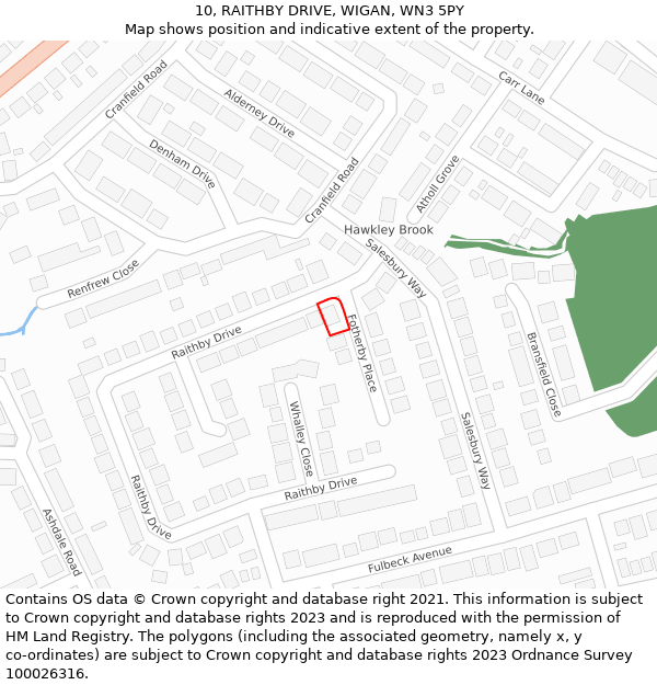 10, RAITHBY DRIVE, WIGAN, WN3 5PY: Location map and indicative extent of plot