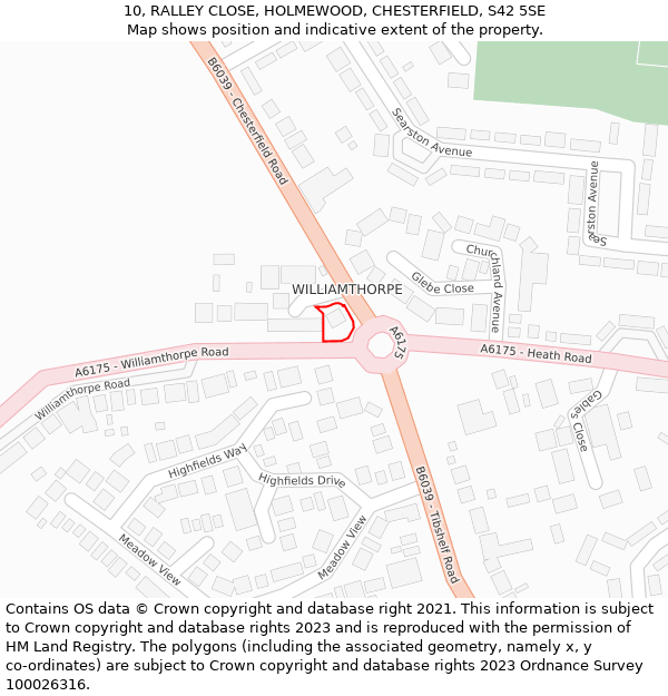 10, RALLEY CLOSE, HOLMEWOOD, CHESTERFIELD, S42 5SE: Location map and indicative extent of plot