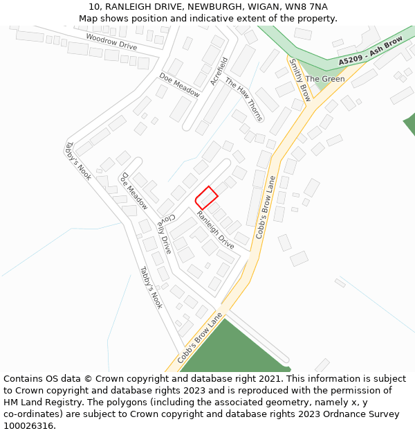 10, RANLEIGH DRIVE, NEWBURGH, WIGAN, WN8 7NA: Location map and indicative extent of plot