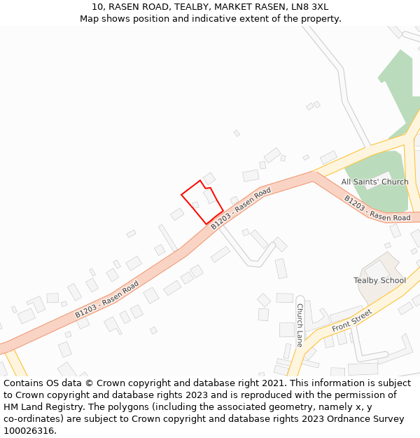 10, RASEN ROAD, TEALBY, MARKET RASEN, LN8 3XL: Location map and indicative extent of plot