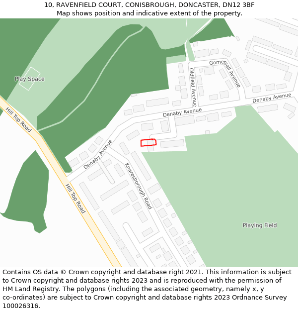 10, RAVENFIELD COURT, CONISBROUGH, DONCASTER, DN12 3BF: Location map and indicative extent of plot