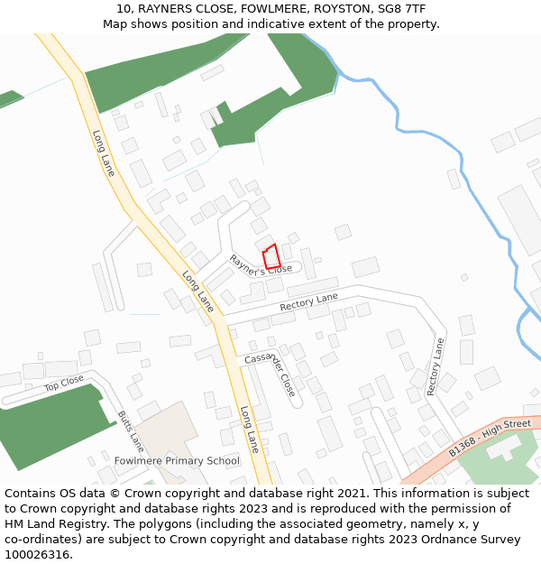 10, RAYNERS CLOSE, FOWLMERE, ROYSTON, SG8 7TF: Location map and indicative extent of plot