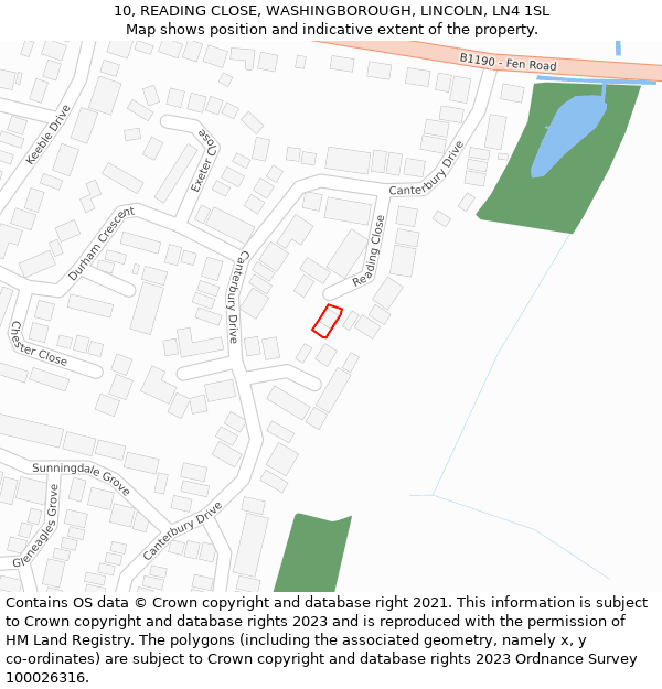 10, READING CLOSE, WASHINGBOROUGH, LINCOLN, LN4 1SL: Location map and indicative extent of plot