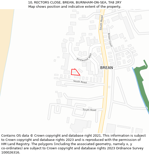 10, RECTORS CLOSE, BREAN, BURNHAM-ON-SEA, TA8 2RY: Location map and indicative extent of plot