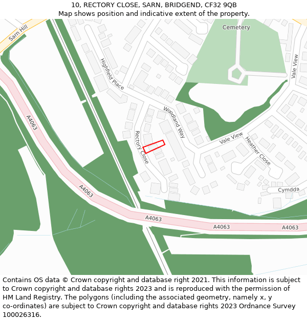 10, RECTORY CLOSE, SARN, BRIDGEND, CF32 9QB: Location map and indicative extent of plot