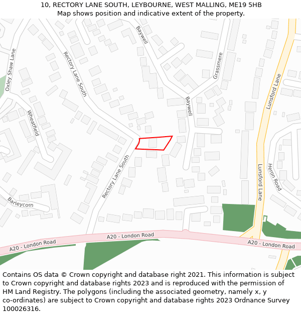 10, RECTORY LANE SOUTH, LEYBOURNE, WEST MALLING, ME19 5HB: Location map and indicative extent of plot