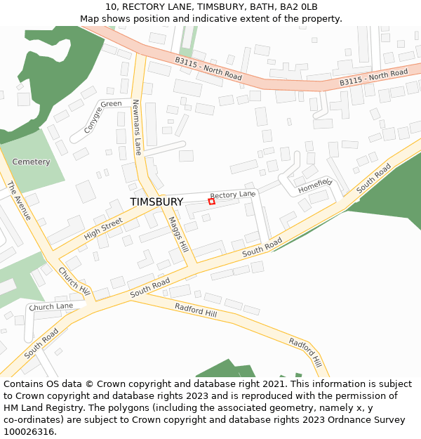 10, RECTORY LANE, TIMSBURY, BATH, BA2 0LB: Location map and indicative extent of plot