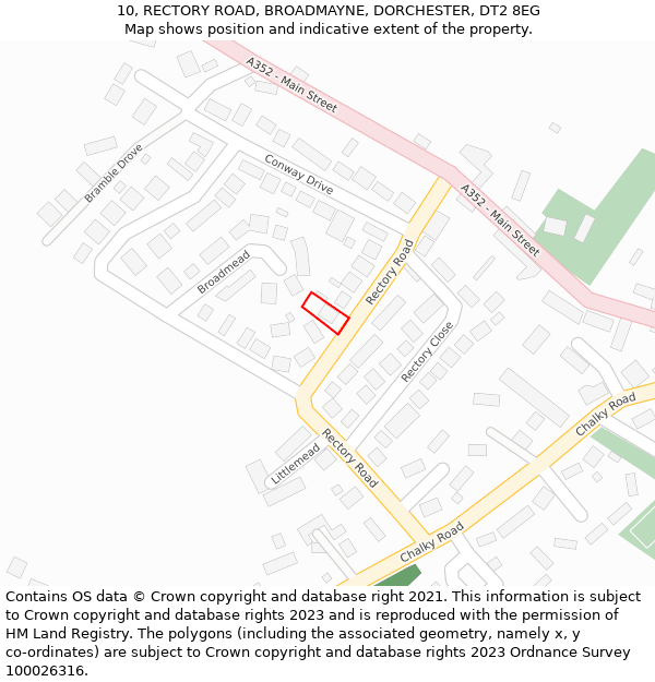 10, RECTORY ROAD, BROADMAYNE, DORCHESTER, DT2 8EG: Location map and indicative extent of plot