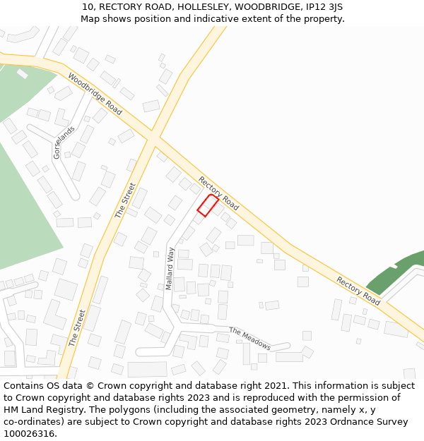10, RECTORY ROAD, HOLLESLEY, WOODBRIDGE, IP12 3JS: Location map and indicative extent of plot
