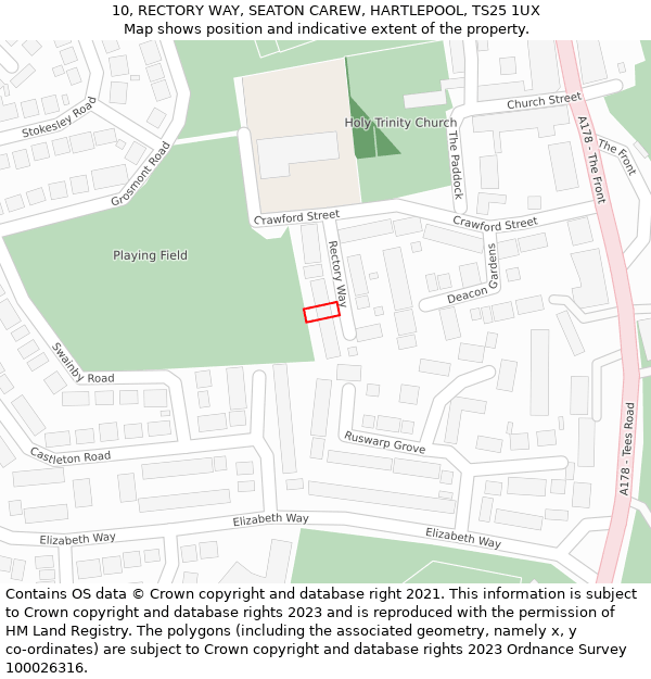 10, RECTORY WAY, SEATON CAREW, HARTLEPOOL, TS25 1UX: Location map and indicative extent of plot