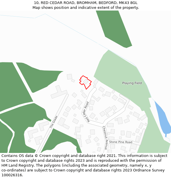 10, RED CEDAR ROAD, BROMHAM, BEDFORD, MK43 8GL: Location map and indicative extent of plot