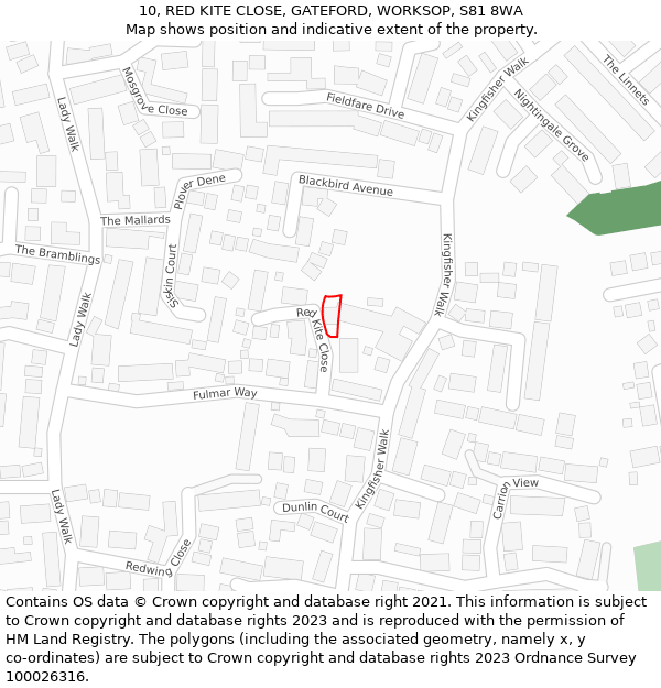 10, RED KITE CLOSE, GATEFORD, WORKSOP, S81 8WA: Location map and indicative extent of plot