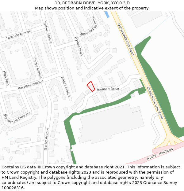 10, REDBARN DRIVE, YORK, YO10 3JD: Location map and indicative extent of plot