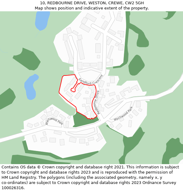 10, REDBOURNE DRIVE, WESTON, CREWE, CW2 5GH: Location map and indicative extent of plot