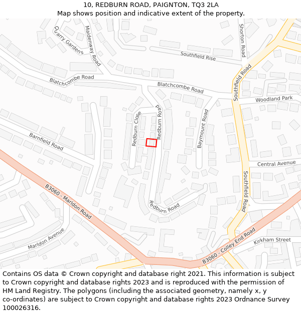 10, REDBURN ROAD, PAIGNTON, TQ3 2LA: Location map and indicative extent of plot