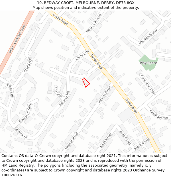 10, REDWAY CROFT, MELBOURNE, DERBY, DE73 8GX: Location map and indicative extent of plot