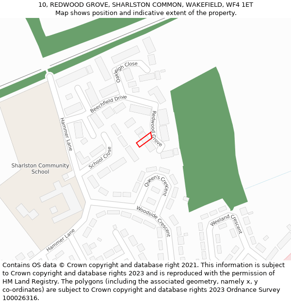 10, REDWOOD GROVE, SHARLSTON COMMON, WAKEFIELD, WF4 1ET: Location map and indicative extent of plot