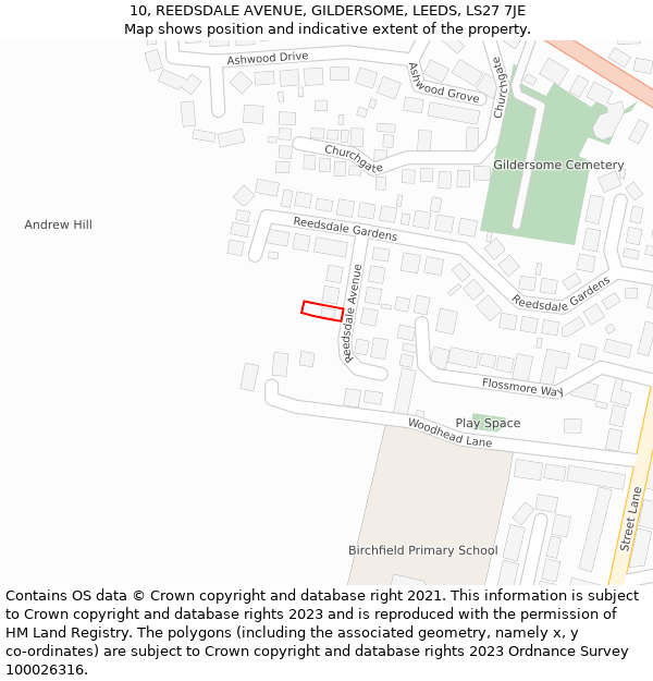 10, REEDSDALE AVENUE, GILDERSOME, LEEDS, LS27 7JE: Location map and indicative extent of plot