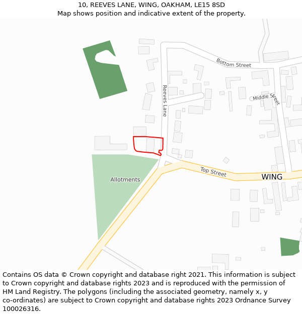 10, REEVES LANE, WING, OAKHAM, LE15 8SD: Location map and indicative extent of plot