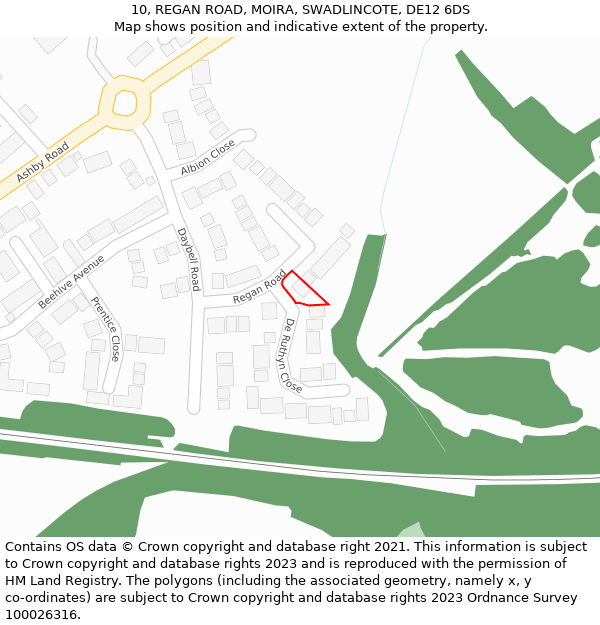 10, REGAN ROAD, MOIRA, SWADLINCOTE, DE12 6DS: Location map and indicative extent of plot