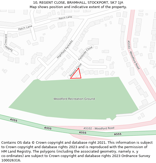 10, REGENT CLOSE, BRAMHALL, STOCKPORT, SK7 1JA: Location map and indicative extent of plot