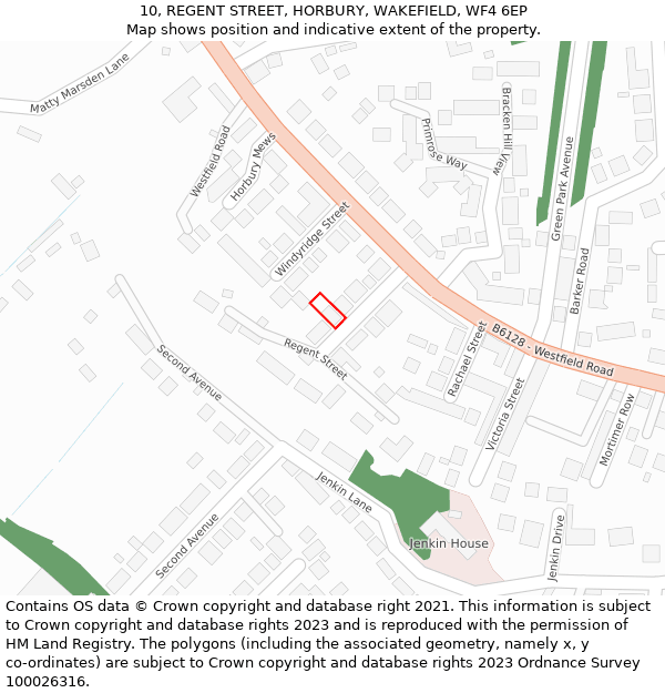 10, REGENT STREET, HORBURY, WAKEFIELD, WF4 6EP: Location map and indicative extent of plot