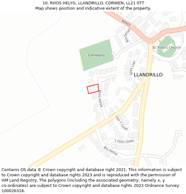 10, RHOS HELYG, LLANDRILLO, CORWEN, LL21 0TT: Location map and indicative extent of plot