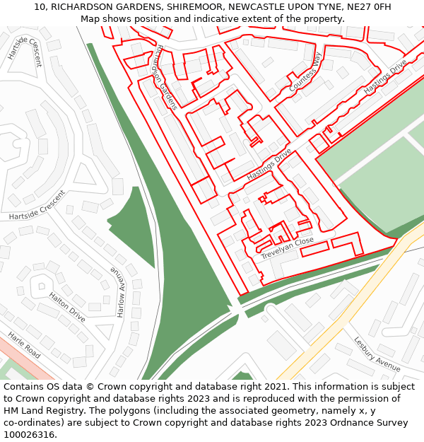 10, RICHARDSON GARDENS, SHIREMOOR, NEWCASTLE UPON TYNE, NE27 0FH: Location map and indicative extent of plot