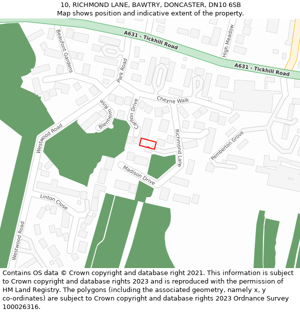 10, RICHMOND LANE, BAWTRY, DONCASTER, DN10 6SB: Location map and indicative extent of plot