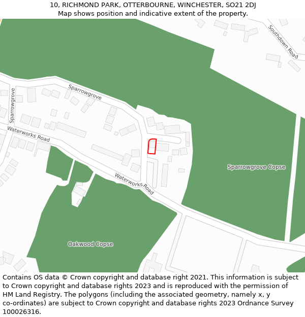 10, RICHMOND PARK, OTTERBOURNE, WINCHESTER, SO21 2DJ: Location map and indicative extent of plot