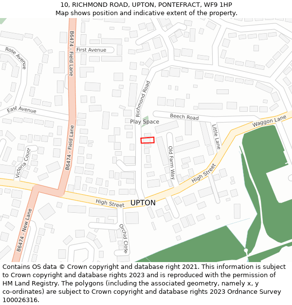 10, RICHMOND ROAD, UPTON, PONTEFRACT, WF9 1HP: Location map and indicative extent of plot
