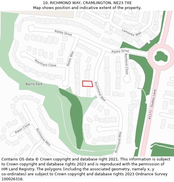 10, RICHMOND WAY, CRAMLINGTON, NE23 7XE: Location map and indicative extent of plot
